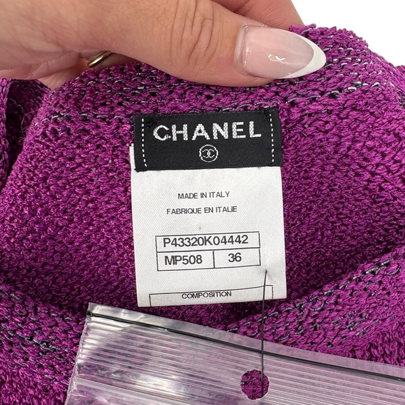 Chanel Bouclé Knit Dress Purple Gray A-Line Sleeveless CC Logo Short FR36 XS - Picture 11 of 14